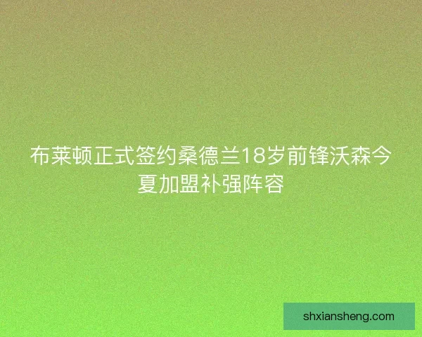 布莱顿正式签约桑德兰18岁前锋沃森今夏加盟补强阵容